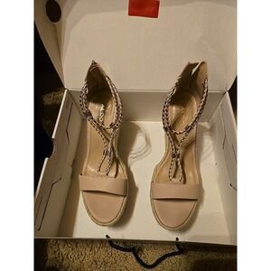 Aldo Audin espadrille wedge sandals in a light pink/blush color.